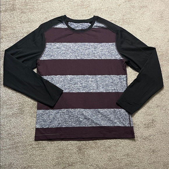 lululemon athletica Other - Lululemon Surge Warm Crew Shirt Size M Blue Red Black Striped Mens Long Sleeve